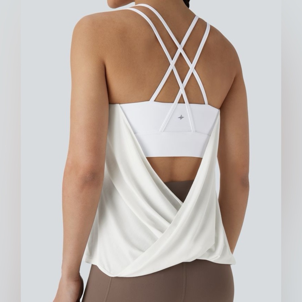 HALARA White Open-Back Crisscross Tank Top